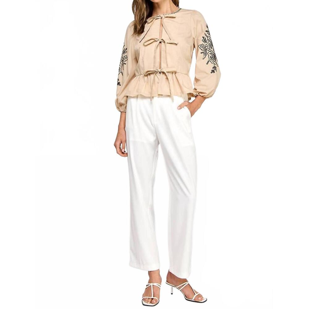 NEW RUBIENN 3/4 sleeve embroidered top in khaki